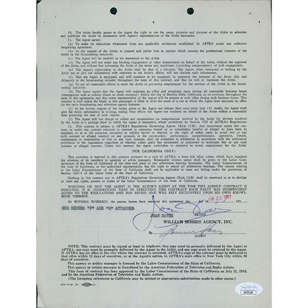 I Married Joan Joan Davis Signed Typed William Morris Agency Contract JSA Authenticated