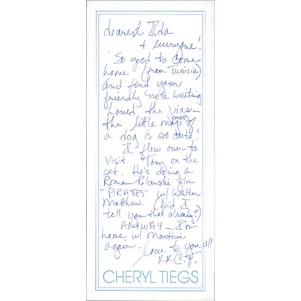 Supermodel Cheryl Tiegs Signed Hand Written Letter Note JSA Authenticated