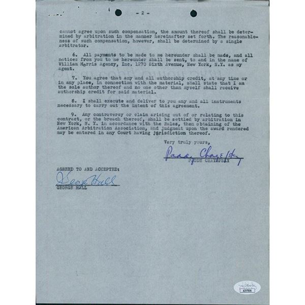 Altered States Screenwriter Paddy Chayefsky Signed Typed Contract Dated May 1, 1950 JSA Authen