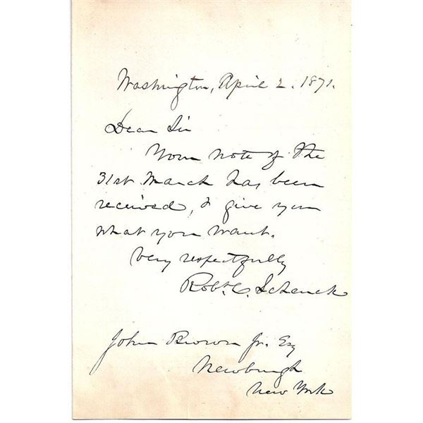 Civil War General Robert C. Schenck Signed Letter