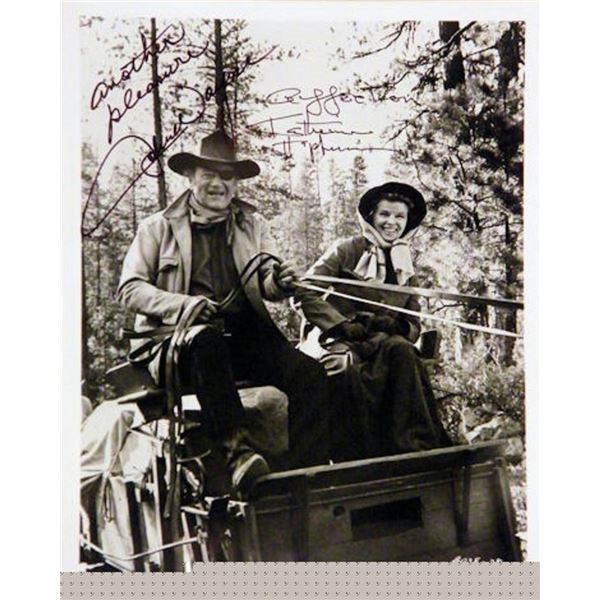 John Wayne and Katherine Hepburn facsimile signed photo