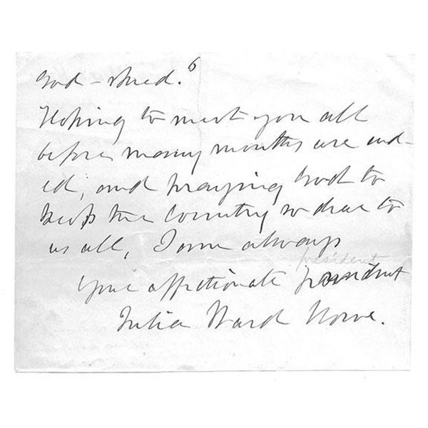 The Battle Hymn of the Republic Writer Julia Ward Howe Signed Civil War Letter