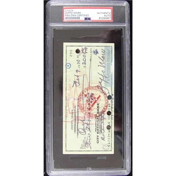 Marx Brothers Zeppo Marx Signed Bank Check PSA Authenticated