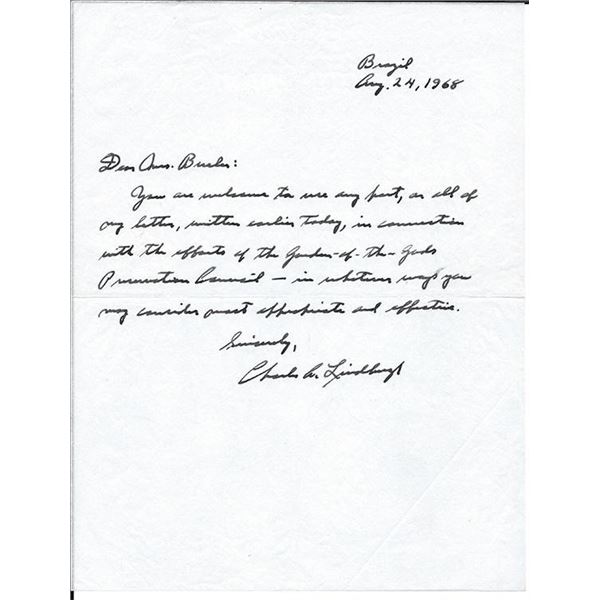 Charles A Lindbergh Signed Letter