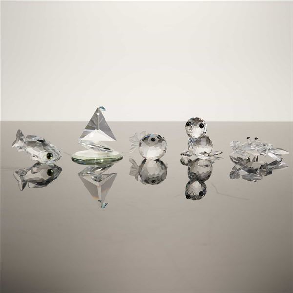 Swarovski Silver Crystal and Unmarked Seaside Figurines, 5 Pieces