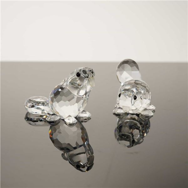 Swarovski Crystal Beaver Figurines, Sitting and Prone