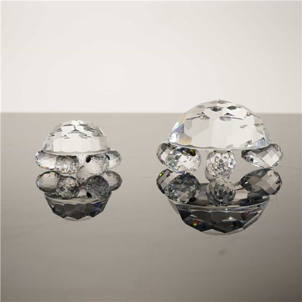 Swarovski Silver Crystal 2pc Figurines, Tortoise Large and Turtle Small