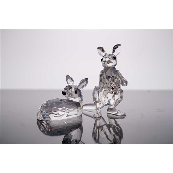 Swarovski Silver Crystal Kangaroo with Joey and Fox Figurines