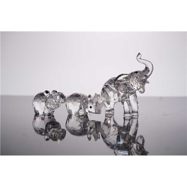 Swarovski Three African Wildlife Crystal Figurines: Elephant, Rhinoceros, and Hippopotamus