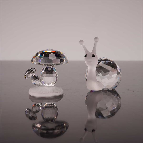 Two Swarovski Silver Crystal Figurines Snail and Toadstools
