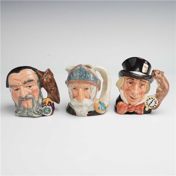 3pc Royal Doulton Character Jugs, Merlin, Don Quixote, and Mad Hatter
