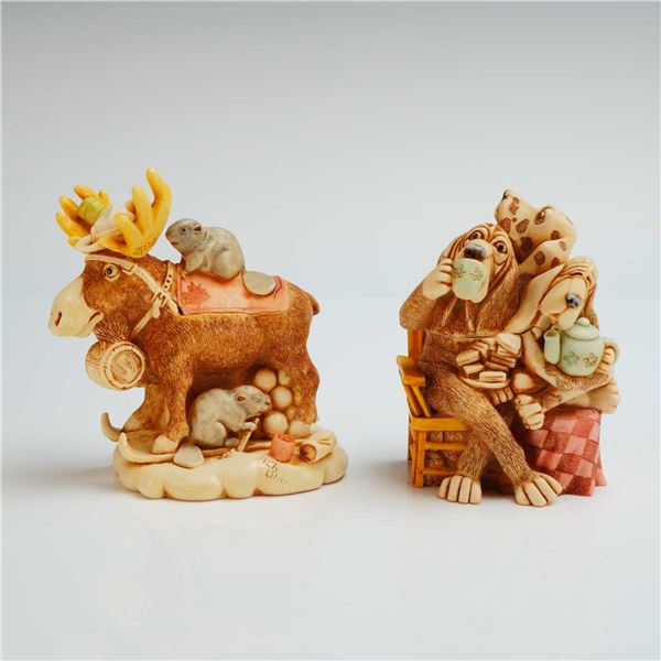 2pc Harmony Kingdom Box Figurines, E.C Tea Party & Beer Nuts