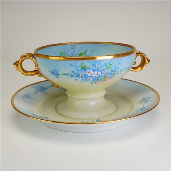 Rosenthal Porcelain Bullion Cup on Integral Undertray, Forget-Me-Not