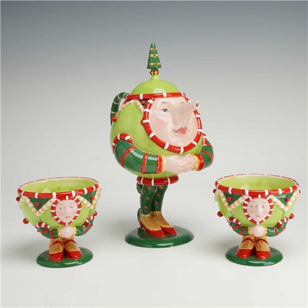 3pc Department 56 Krinkles by Patience Brewster Christmas Holiday Tree People Tea Set