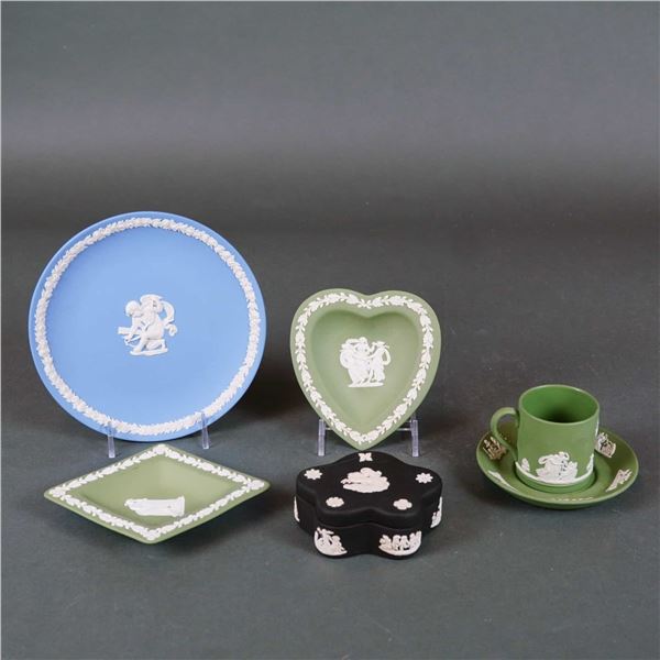 6pc Wedgwood Jasperware Pin Dish, Box, and Cup with Saucer Collection
