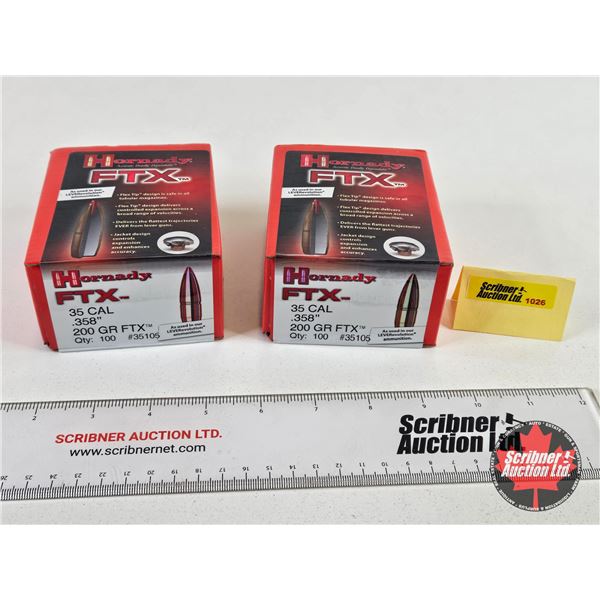 BULLETS : Hornady FTX : 35 cal (200gr) (2 Boxes of 100 Count) (200 Count TOTAL)