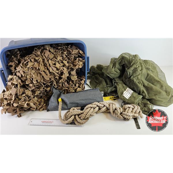 COMBO:  - Camo Netting  - Insect Screen  - Tent Pegs  - Rope