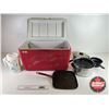 Image 1 : Coleman Cooler with Contents (Pots, Pans and Utensils) (Measures : 14"H x 24"W x 14"D)