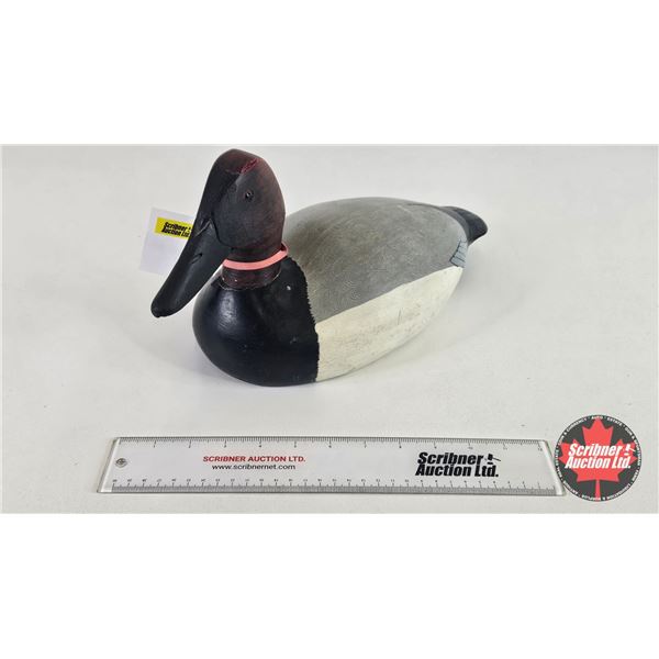 Wooden Duck Decoy (Consignor Tag - Working Canvas Back Drake Signed Sid 7) (Measures : 7-1/2"H x 7"W