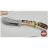 Image 2 : Combo (2) : - Knife (Consignor Tag - Stainless 440 Steel Skinner Bone Handle) w/ Leather Sheath (Tot