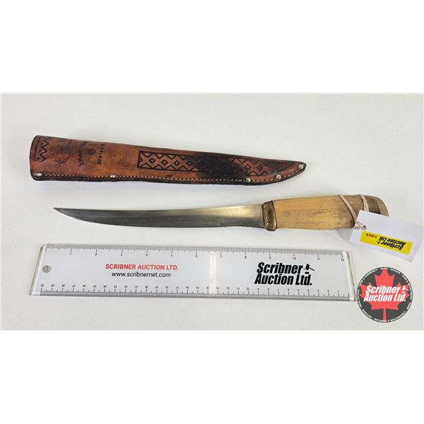 Knife w/Leather Sheath (Consignor Tag - J. Marttiini Large Filleting Knife Finland) (Total Length: 1