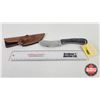 Image 1 : Knife w/Leather Sheath (Consignor Tag - Stainless Skinner Snakeskin Laminate Leather Sheath) (Total 