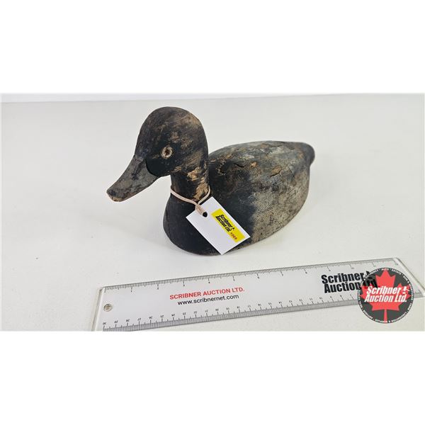 Wooden Duck Decoy (Consignor Tag - Working Blue Bill Drake Very Early) (Measures : 6"H x 6"W x 14"D)