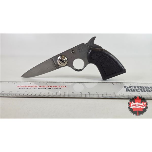 Knife : Stainless Steel Folding Knife : "Gun Knife"  (Total Length Extended : 7-1/2")