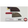 Image 1 : Knife & Leather Sheath :  (Consignor Tag - Heavy Damascus Cleaver Laminate Handle) (Total Length : 1