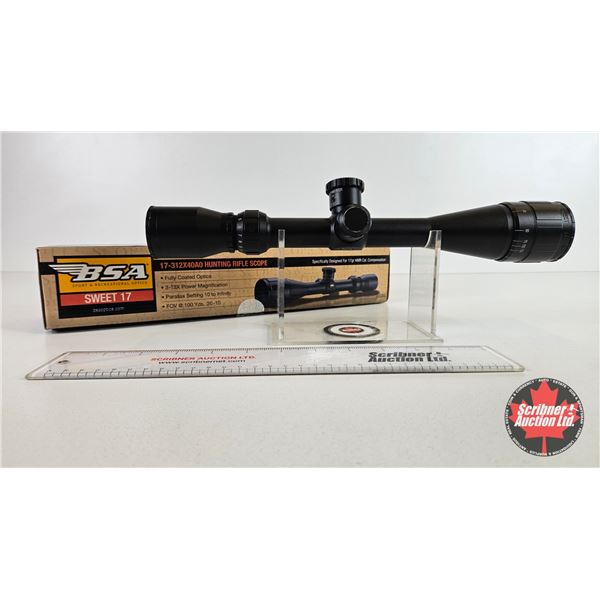 BSA Sweet 17 : 3 - 12 x 40 Rifle Scope  (Box Measures : 3"H x 15"W x 3-1/2"D)