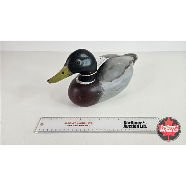 Wooden Duck Decoy (Consignor Tag - Hand Carved Painted Mallard Drake Signed Jessie I. Vaughn 1989 ) 