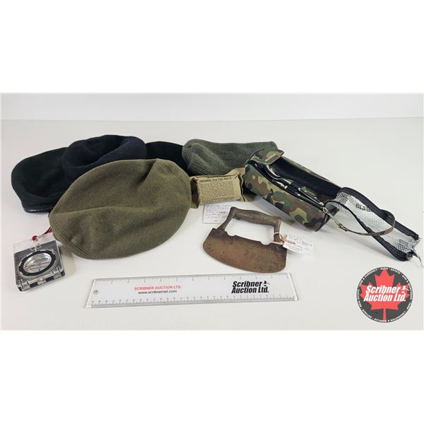 Combo: - Military Berets (4) - Toque (1) - Antique Dough/Bread Knife - Cutlery Kit - Compass - Canad