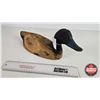 Image 1 : Wooden Duck Decoy  (Consignor Tag - Black Duck Working Decoy Glass Eyes 1930's) (Measures : 6"H x 6"