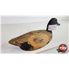 Image 2 : Wooden Duck Decoy  (Consignor Tag - Black Duck Working Decoy Glass Eyes 1930's) (Measures : 6"H x 6"