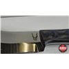 Image 2 : Knife w/Leather Sheath  (Consignor Tag - Stainless Skinner Blue Micarta Leather Sheath) (Total Lengt