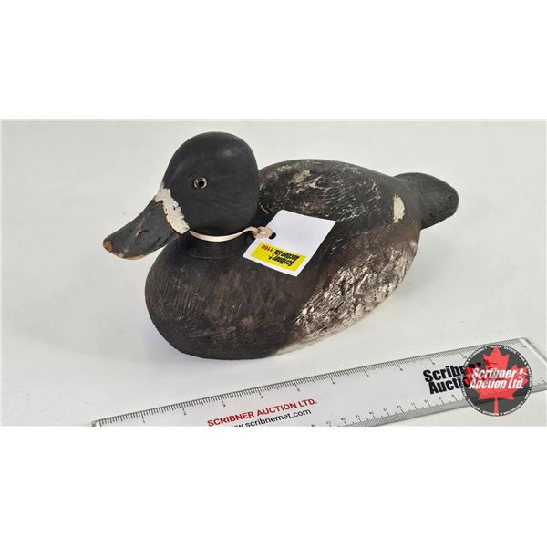 Wooden Duck Decoy : (Consignor Tag - Working Blue Bill c. 1950) (Measures : 6"H x 5-1/2"W x 13"L)
