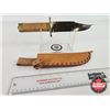 Image 1 : Knife w/Leather Sheath : Stainless Bowie Knife (Total Length of Knife : 12")
