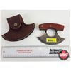 Image 1 : Damascus Ulu Knife w/ Leather Sheath (Knife measures : 5-1/2")