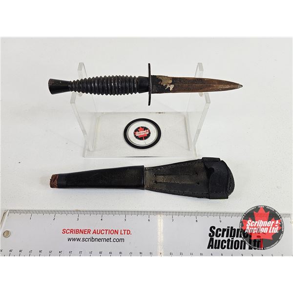 Dagger : Vintage : Third Pattern Fairbairn-Sykes Commando Knife (c/w Leather Sheath) (NOTE : Blade i