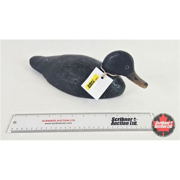 Wooden Duck Decoy (Consignor Tag - Black Hen Decoy c. 1930's) (Measure : 5"H x 5-1/2"W x 14"L)