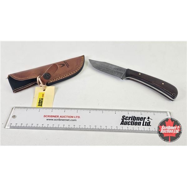 Knife w/Leather Sheath (Consignor Tag - Damascus Skinner Walnut Handle Leather Sheath) (Total Length