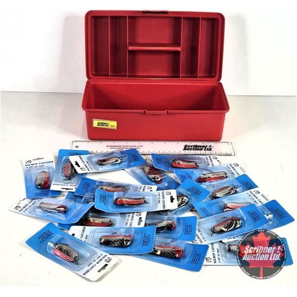 Fishing Lures (21) (New In Package) (Panco Salmon Catcher) c/w Plastic Tackle Box (Box Measures : 5"