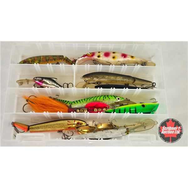 Variety of Crank Bait Lures (11) c/w Plastic Box (Box Measures : 1-3/4"H x 11"W x 7-1/4"D)