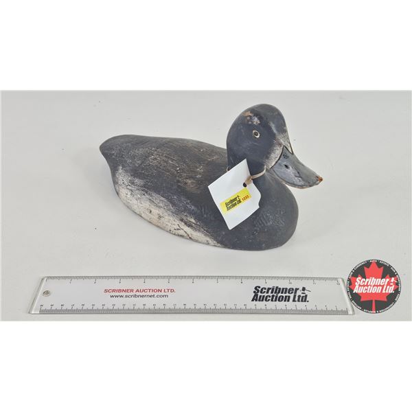 Wooden Duck Decoy (Consignor Tag - Blue Bill Hen Working Decoy Stamped FC 1951) (Measures : 6-1/2"H 