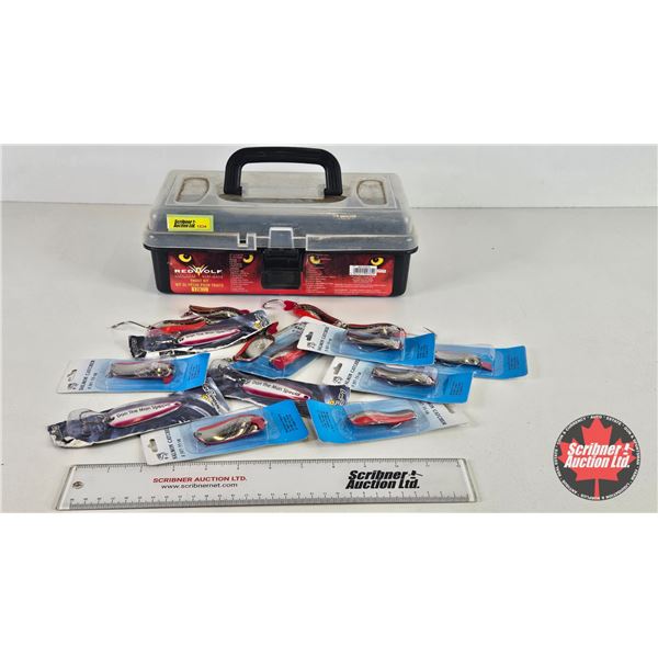 Fishing Lures (Spoons) (15) In Plastic Box (Box Measures 4"H x 12"W x 6-1/2"D)