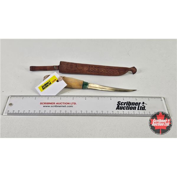 Knife w/Leather Sheath  (Consignor Tag - J. Marttiini Filleting Knife Finland) (Total Length of Knif