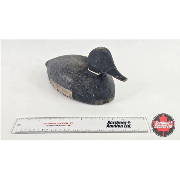 Wooden Duck Decoy (Consignor Tag - Vintage Working 1930's Bill Drake : Stamped AL : Nail Eyes) (Meas
