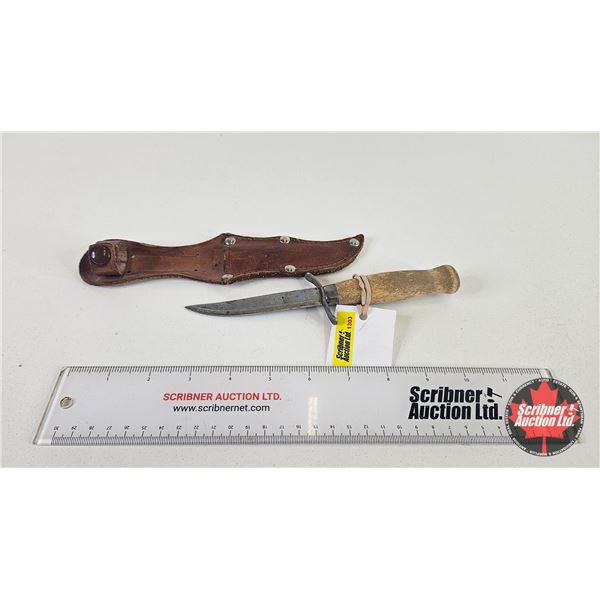 Knife w/Leather Sheath (Consignor Tag - Frost's Sweden Laminated Steel) (Total Length of Knife : 8"L