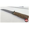 Image 4 : Knife w/Leather Sheath (Consignor Tag - Vintage Hand Forged Trapper's Knife, Antler Handle) (Total L