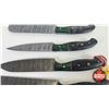 Image 12 : Knife Set (4)  (Consignor Tag - Damascus Knife Set : Green & Black Laminate w/Mosaic Pins) (Longest 